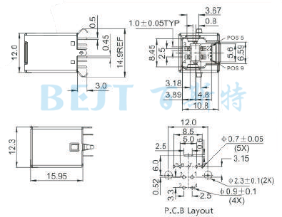 USB插座USB-B-01 3.0参考图纸