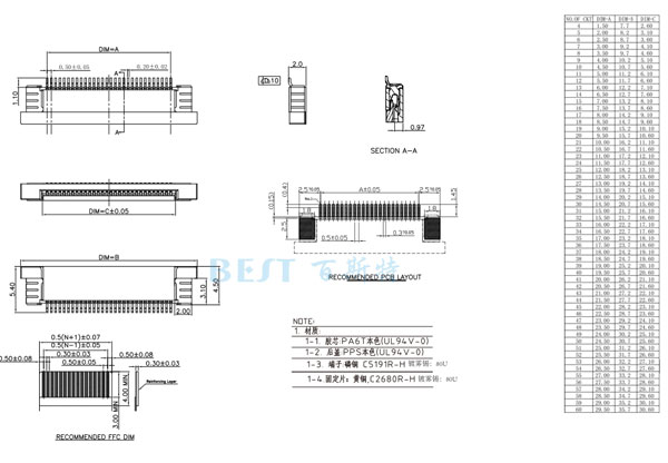 FPC连接器0.5K-AS-nPWB参考图纸